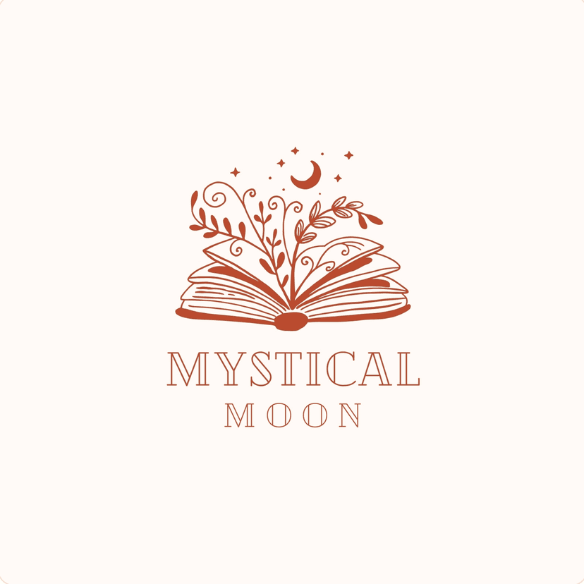 Mystical Moon Book Canva logo template preview.