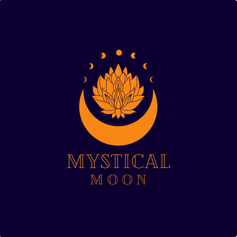 Mystical Moon Lotus Canva logo template preview.